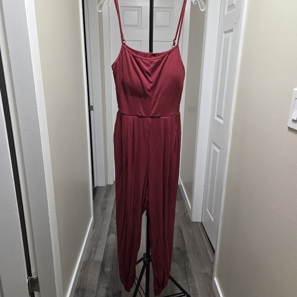 Halara Ribbed Knit Cut-Out Back Stretchy Slouchy Jumpsuit - Picture 2 of 10